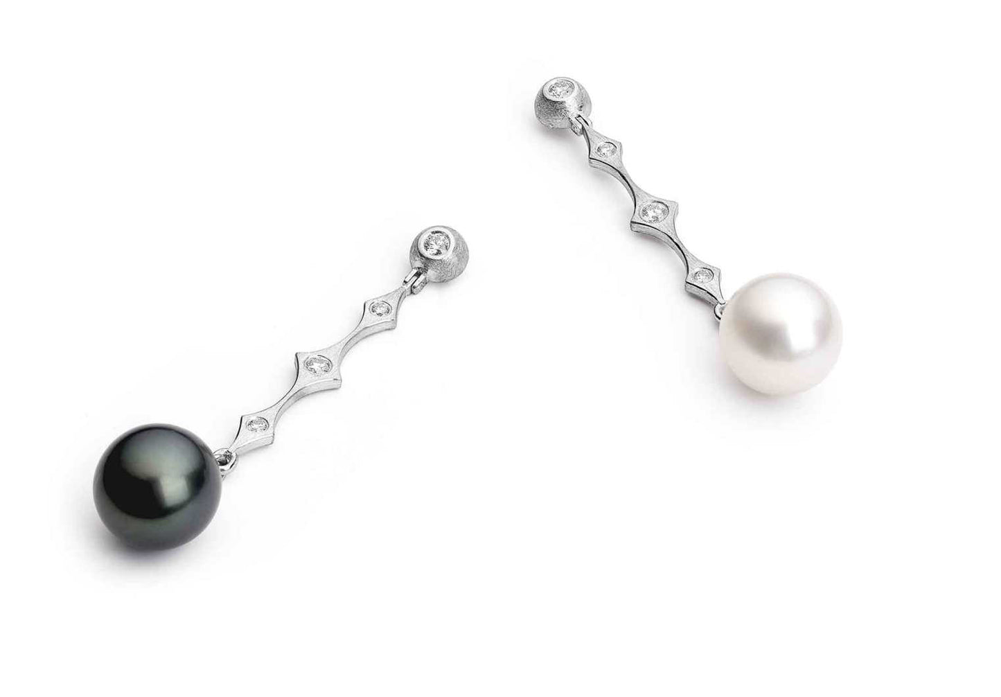 Black & White Pearl Earrings with Diamonds