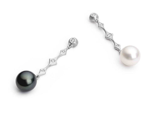 Black & White Pearl Earrings with Diamonds