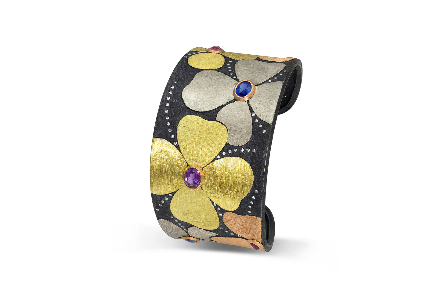Large Multi Flowers Wide Cuff Bracelet