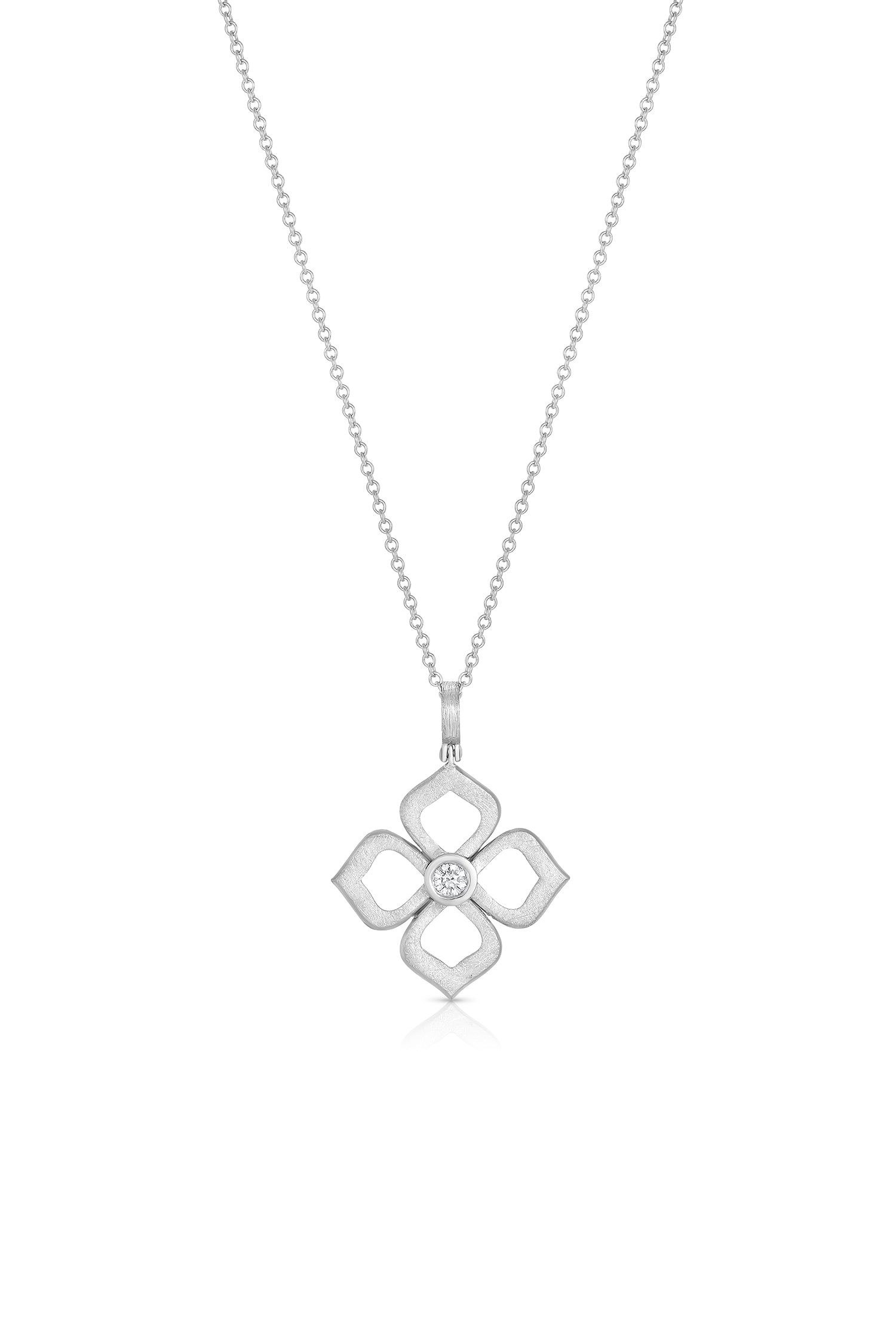 Open Flower Platinum Pendant With Diamond – Alishan Jewelry