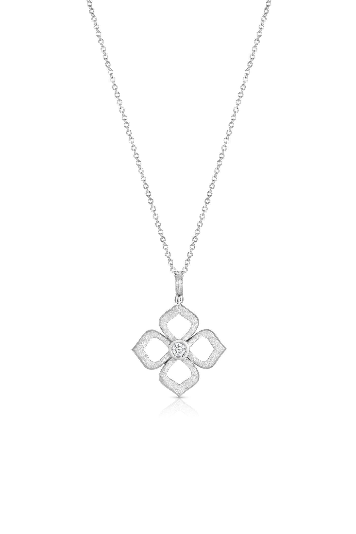 Open Flower Platinum Pendant With Diamond