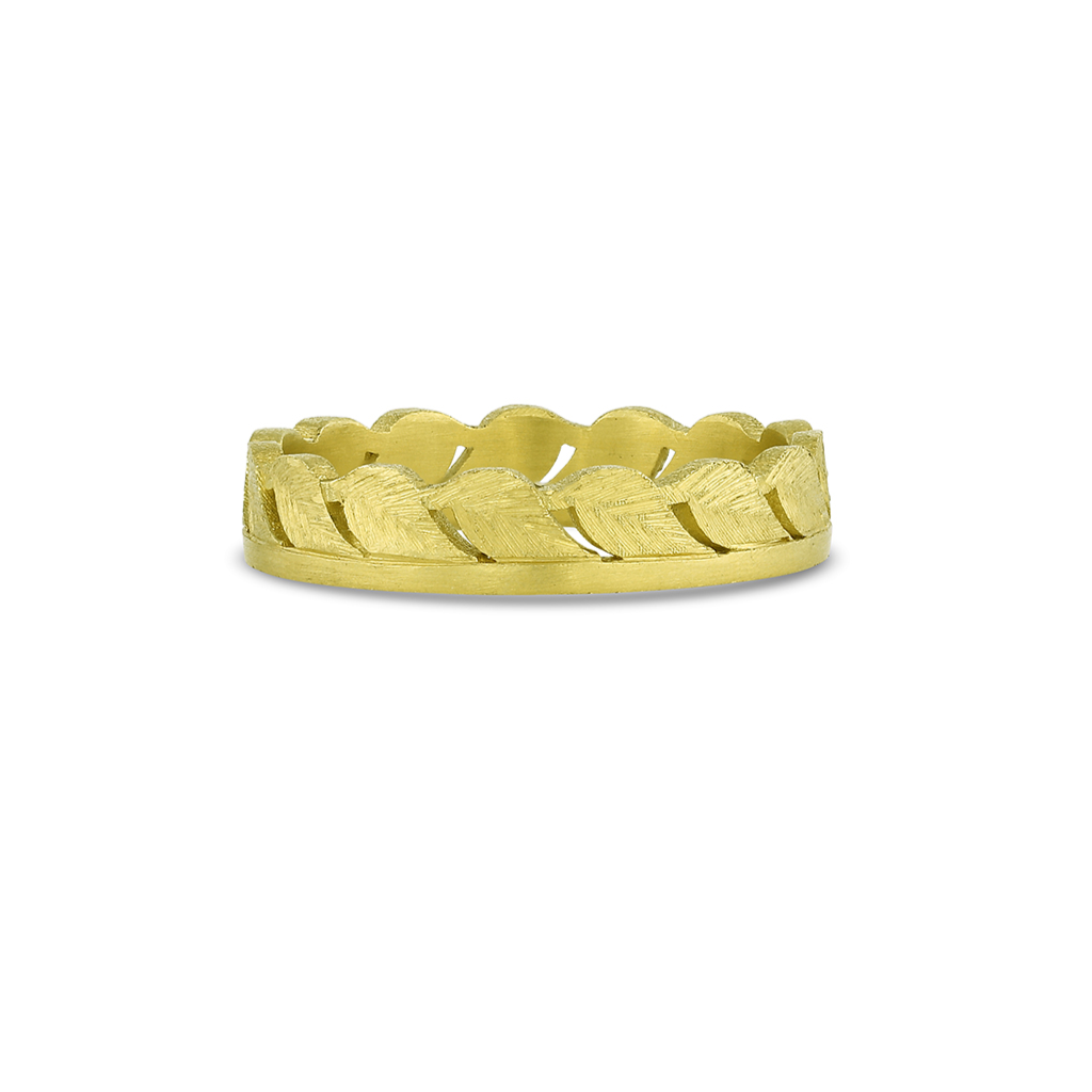 Yellow Gold Single Leaf Band