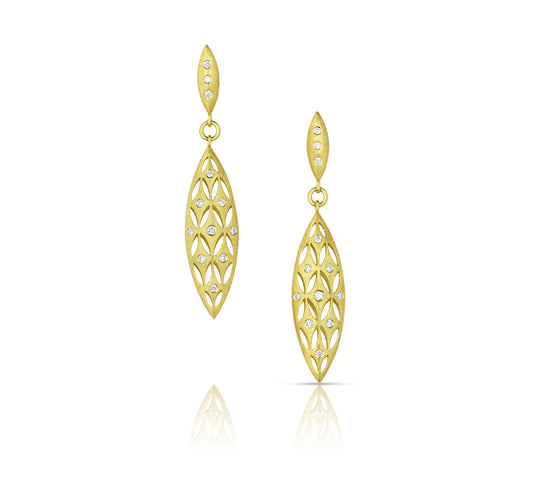 18 Karat Yellow Gold Navette Shape Drop Earrings