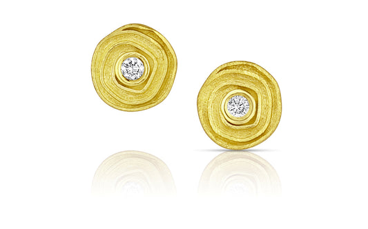 Gold Scroll Stud Earrings with Diamonds