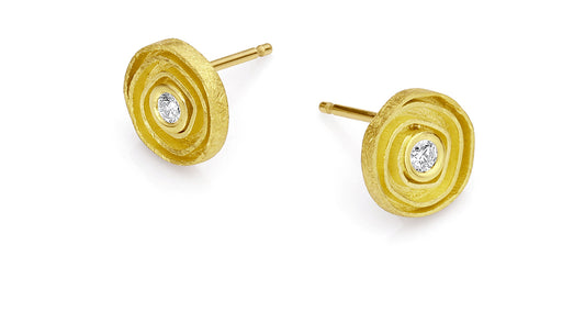 Gold Scroll Stud Earrings with Diamonds