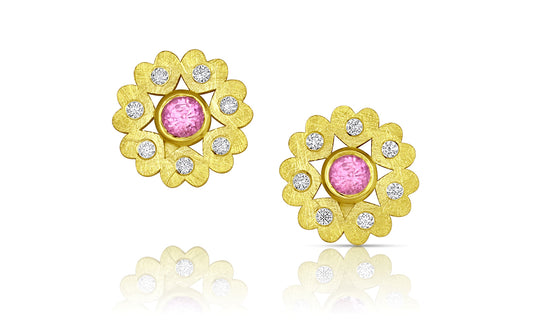 Heart Stud Earrings with Sapphire & Diamonds