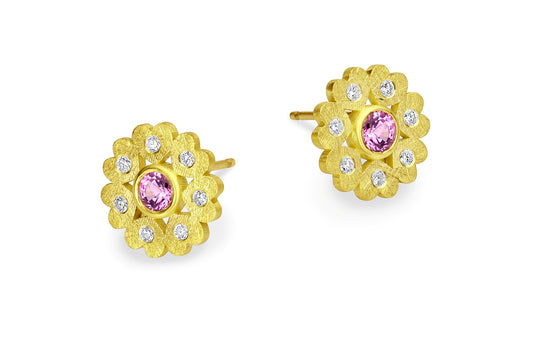 Heart Stud Earrings with Sapphire & Diamonds