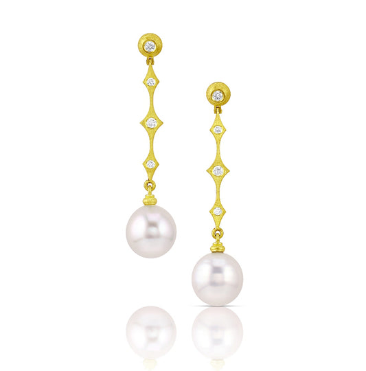 White Pearl Earrings with Diamonds