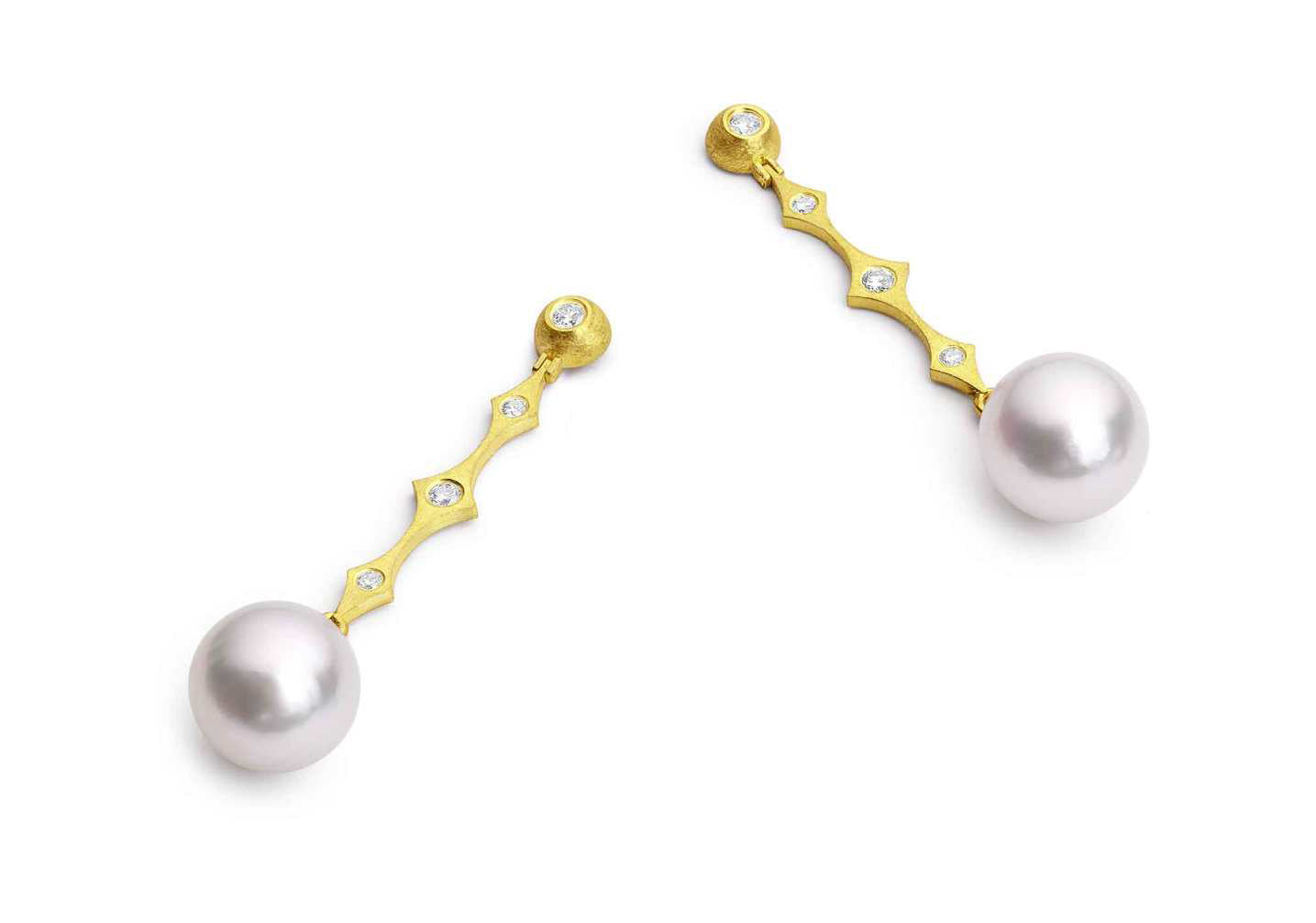White Pearl Earrings with Diamonds