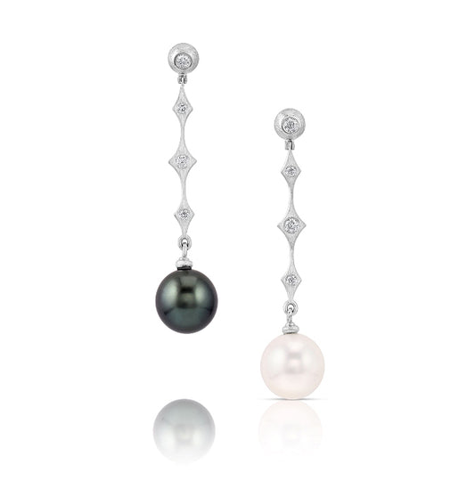 Black & White Pearl Earrings with Diamonds