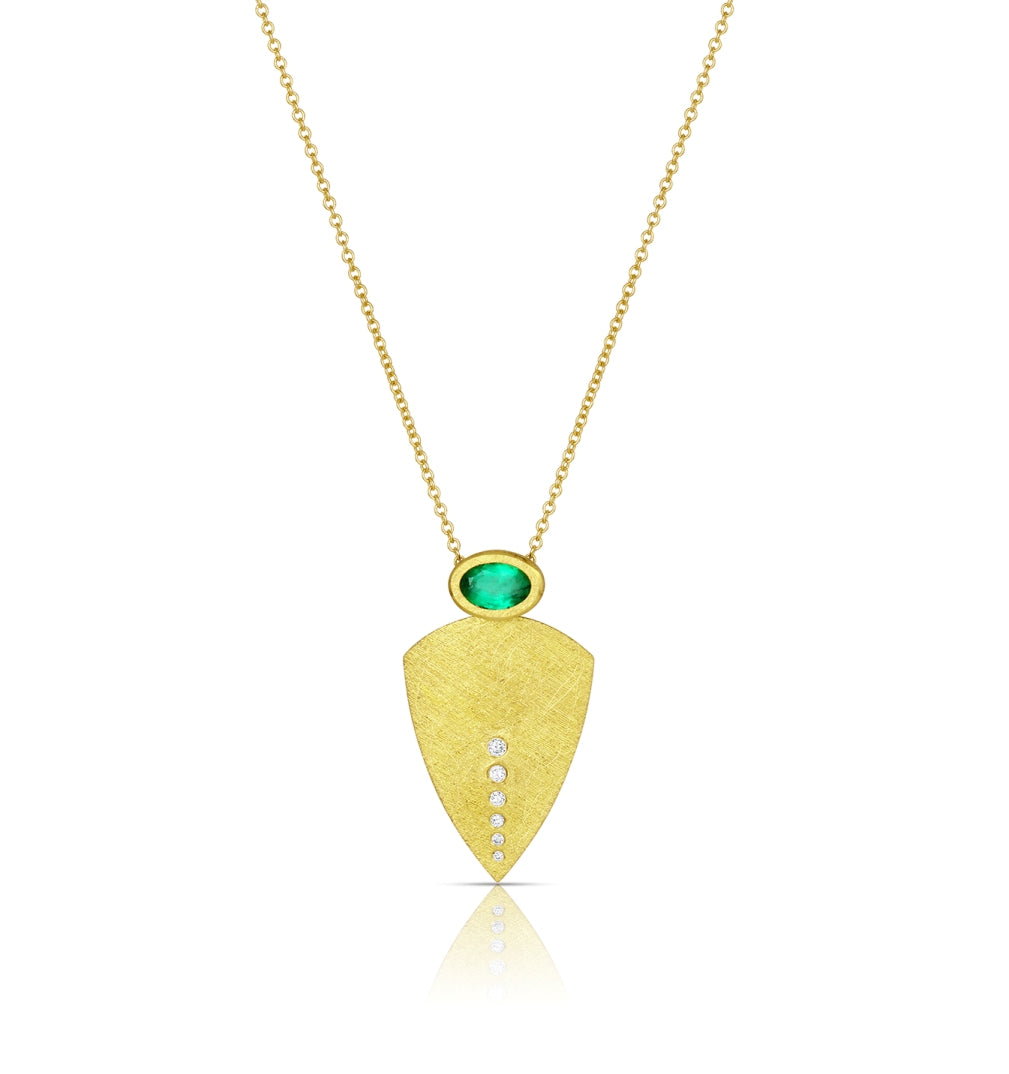 Shield Gold Pendant with Diamonds and Emerald