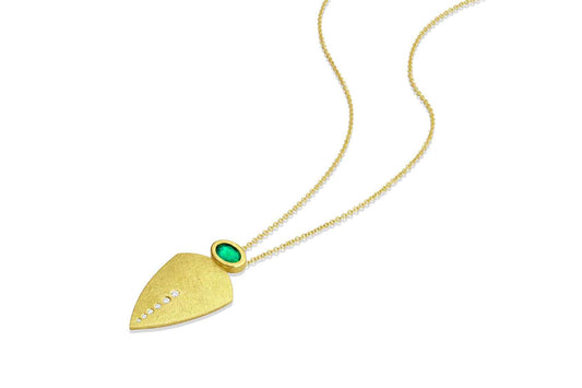 Shield Gold Pendant with Diamonds and Emerald