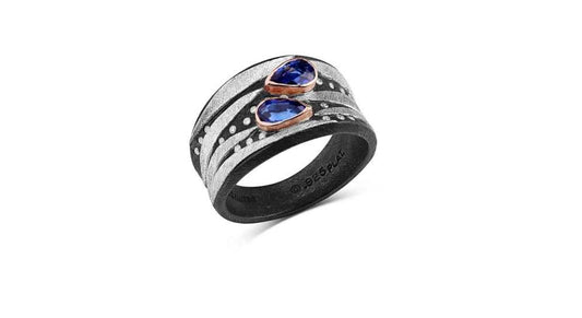 Platinum and Oxidized Silver Ring with Blue Sapphire