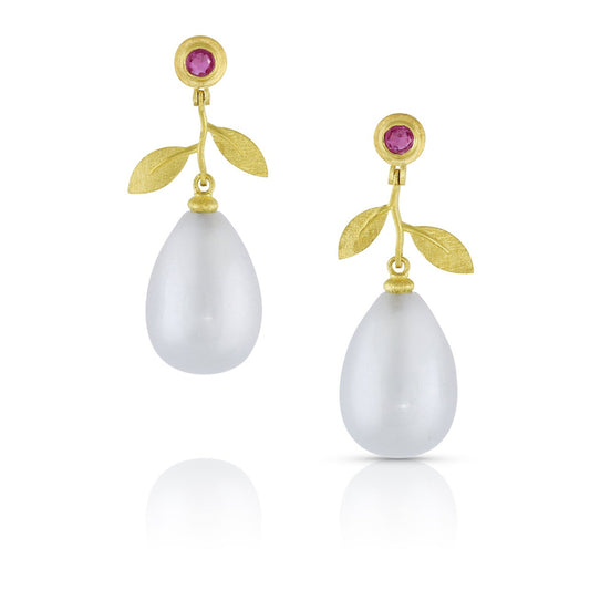 Laurel Leaf White Moonstone Earrings
