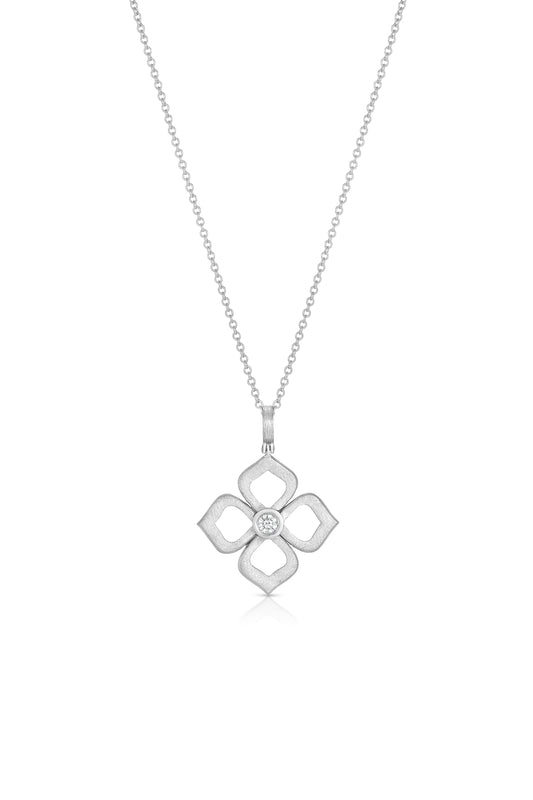 Open Flower Platinum Pendant With Diamond
