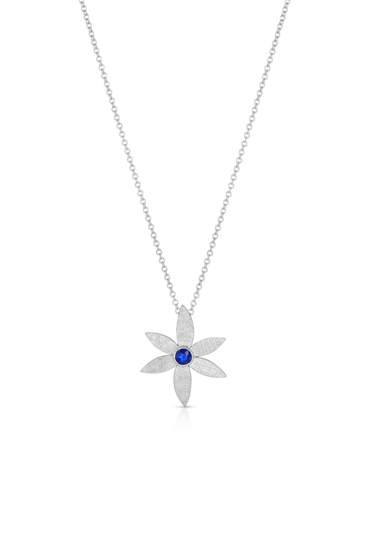 Laurel Flower Platinum Pendant With Blue Sapphire