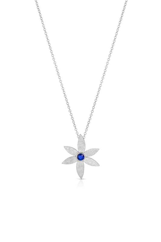 Laurel Flower Platinum Pendant With Blue Sapphire