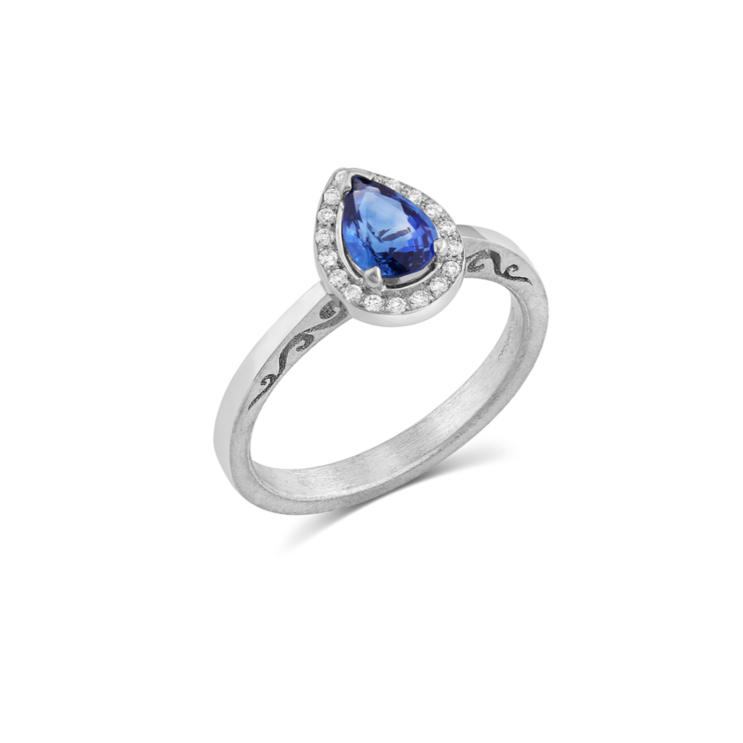 Pear Shape Blue Sapphire Engagement Ring