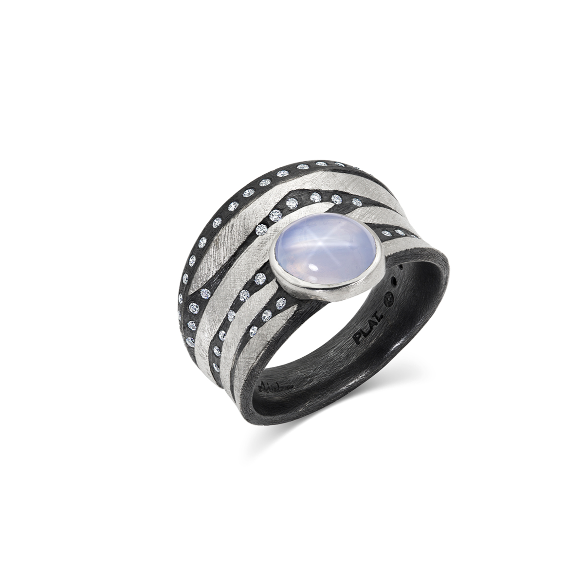 Platinum Silver Stripe Ring Cabochon Star Sapphire